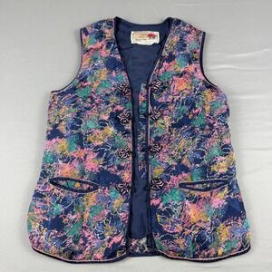 Peony Brand Shanghai China Silk Vest Embroidered Floral Pattern‎ Collar Top M